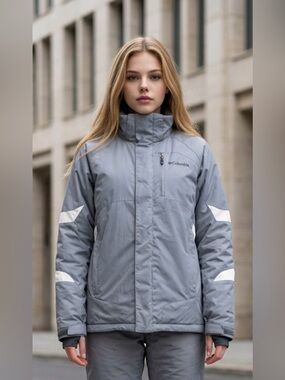 Columbia Light Gray Women's Ski Jacket with White Accents